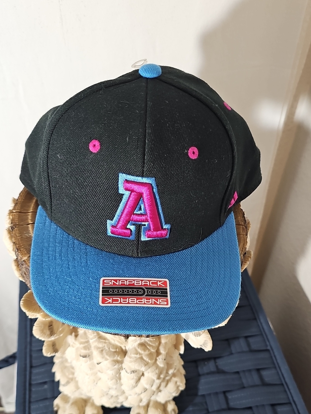 adidas Kids Black Snapback Hat with Blue Brim and Pink Accents